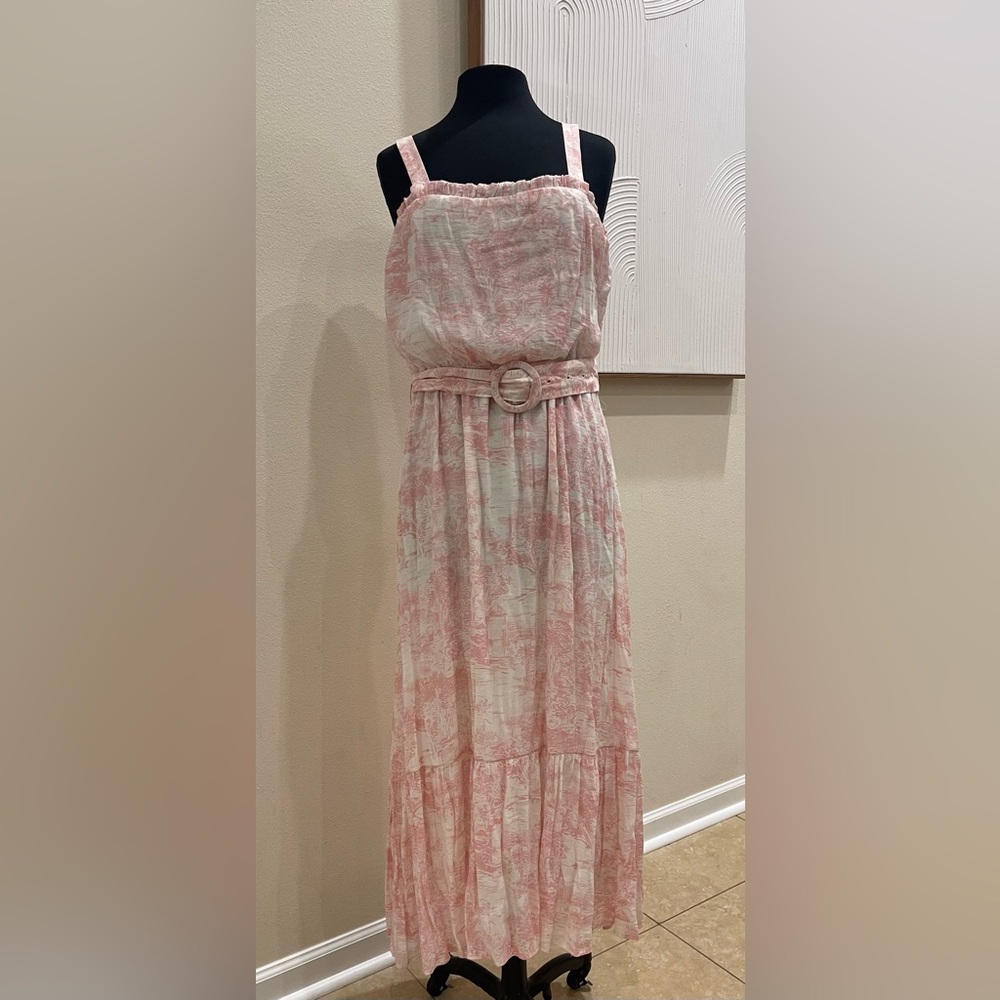 Lucy Paris Pink and White Maxi Dress with Belt